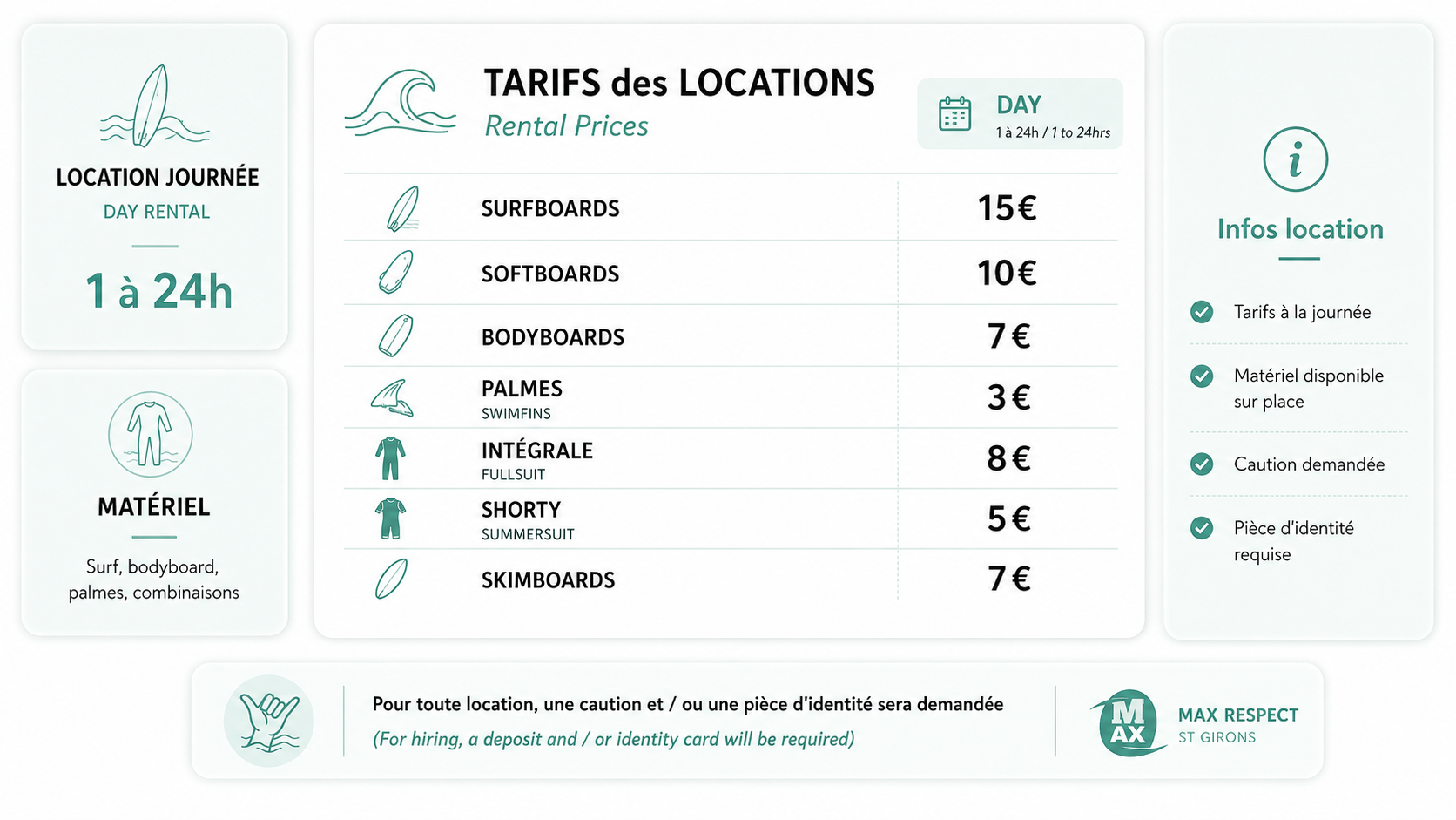 Cours de surf Saint-Girons locations